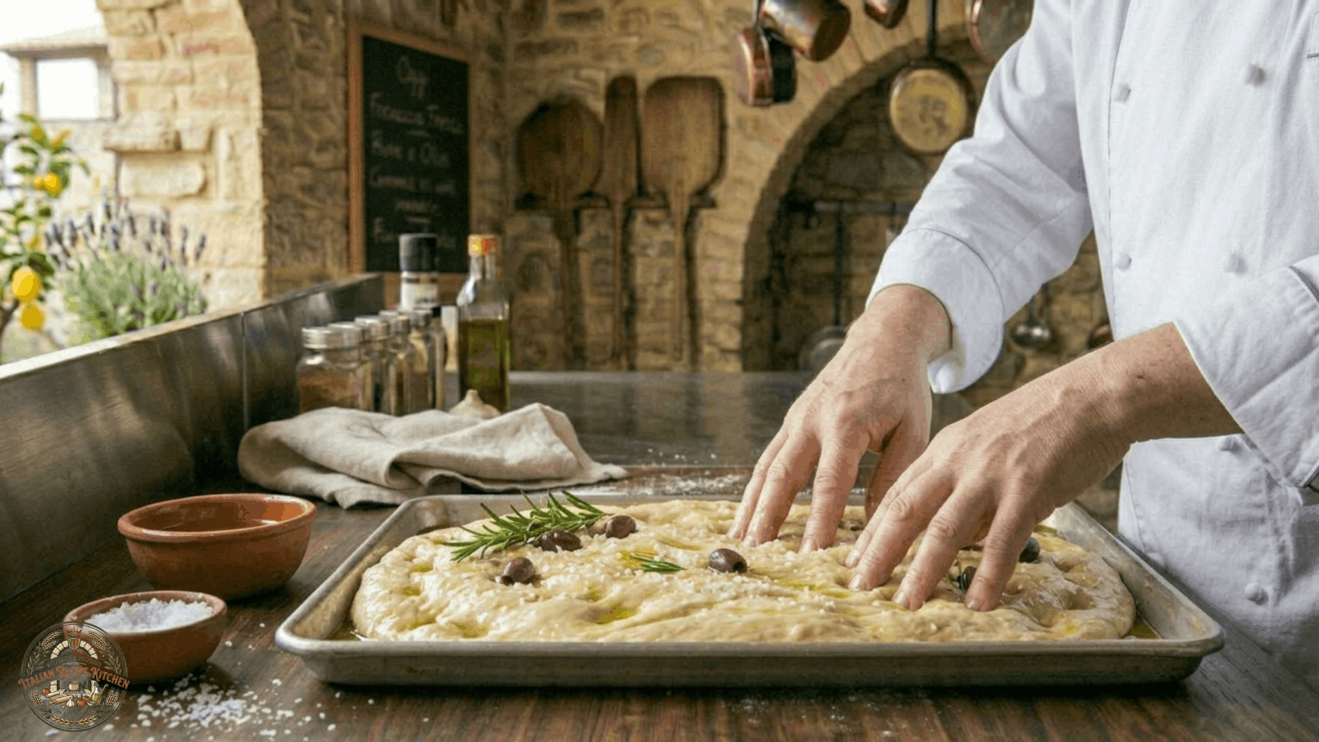 Prepare the Brine Topping and Dimple the Dough