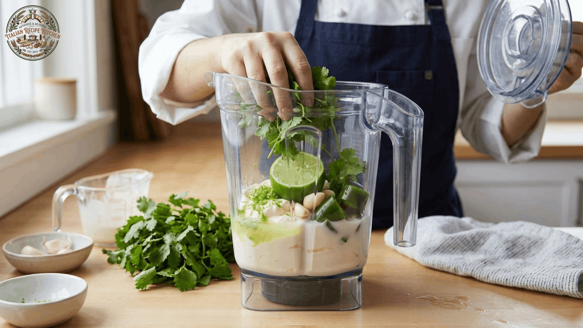 Step 1: Combine the Base Ingredients Add the mayonnaise, sour cream, and buttermilk to a blender or mixing bowl. Add the lime juice, lime zest, garlic, and jalapeño (if using).